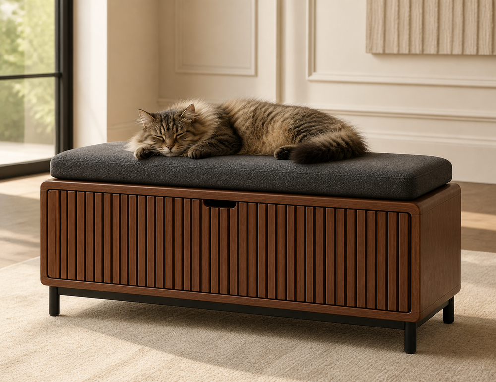 Hidden Litter Box Bench UAE | Reed Bench dimensions 150 L x 60 W x 60 H cm